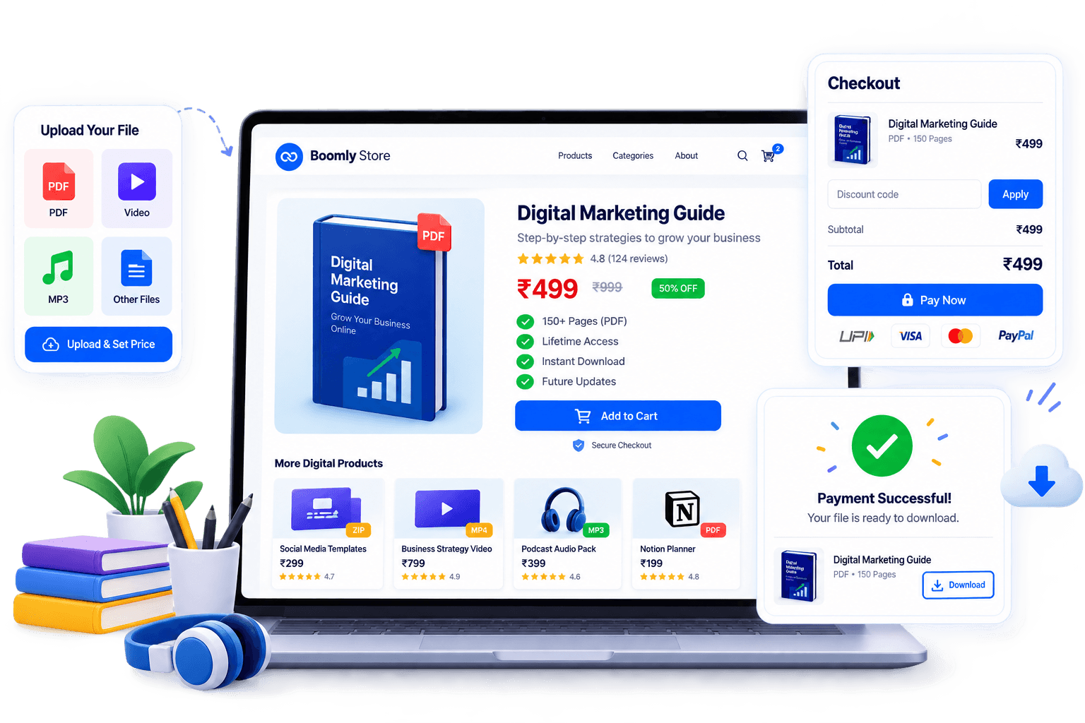 Boomly digital product page with instant download after payment