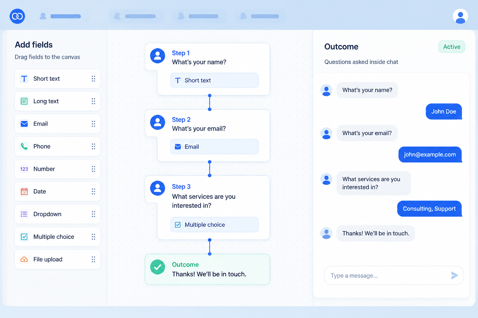 Build multi-step form fields inside a WhatsApp flow